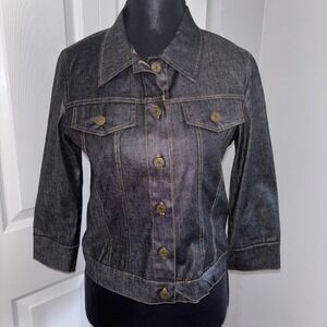 Forever 21 Size S Dark Wash Black Stretch Denim Button Front VINTAGE Jacket READ
